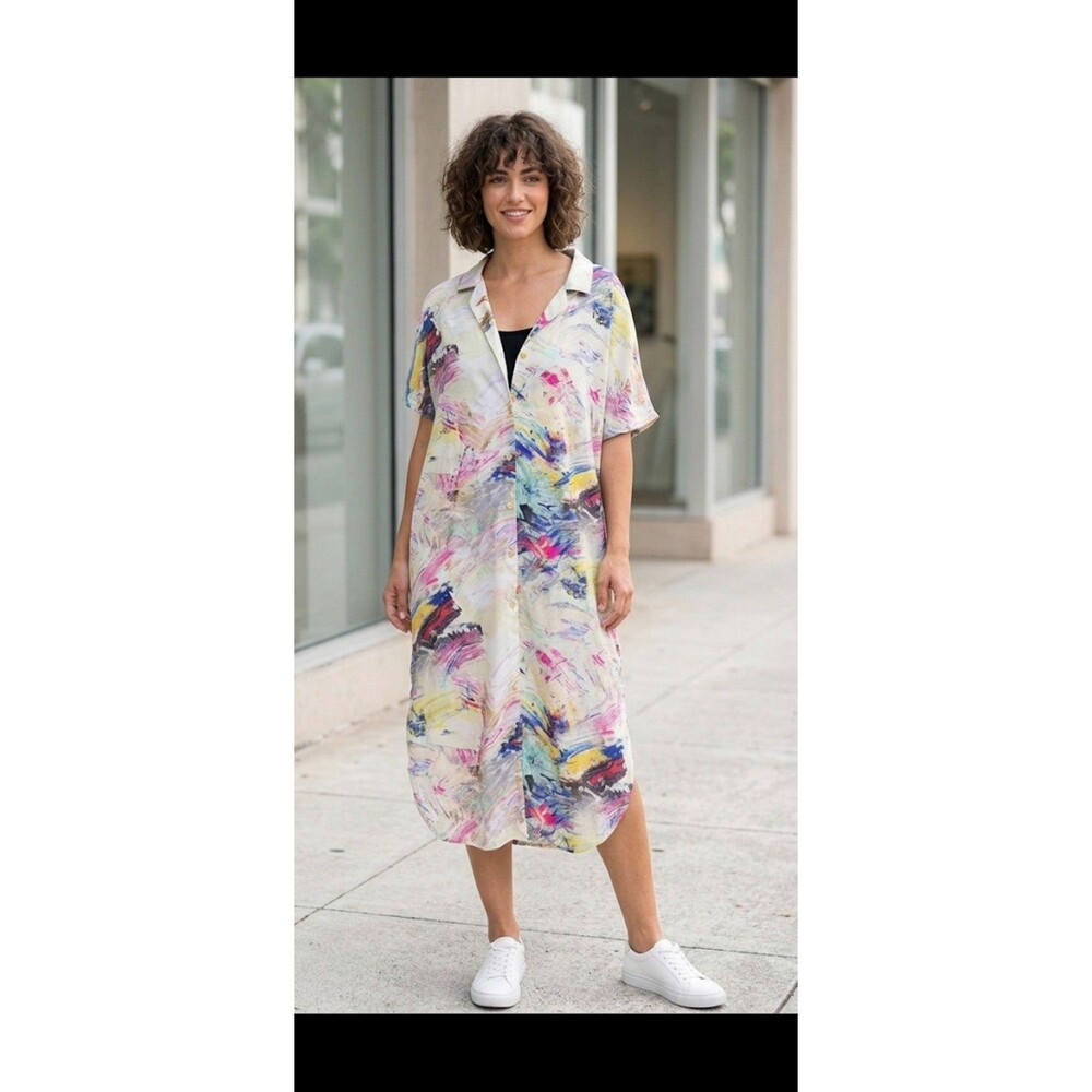 Jams WORLD Honolulu Abstract Print Bohemian Shirt Dress Resort wear Medium Rayon